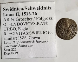 Halfpenny. Swidnica, 1526. Ludwig II von Jagiellonen. Unser t2394 - Bild 1 von 4