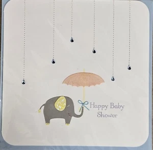 Papyrus Baby Shower Card Gender Neutral (Elephant with Umbrella) - Picture 1 of 5