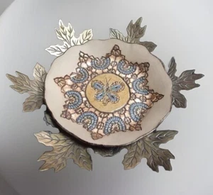 Wedge Art Pottery Butterfly Bowl & Solid Brass Gatco Metal Deco Leaf Underbowl - Picture 1 of 12