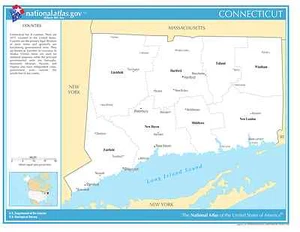 Mapa de pared laminado de los condados del estado de Connecticut con ciudades - Imagen 1 de 1