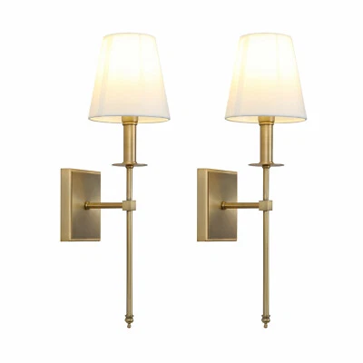 Pair Modern Industrial Edison Bedside Antique Wall Light Sconce Cloth Shade - Image 1 of 4