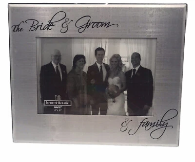 Marco de fotos Ganz 4x6" The Bride & Groom & Family plateado aluminio mesa Foto 1 de 4