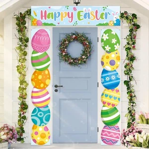 Happy Easter Decorations Colorful Eggs Flowers Carrot Bunny Door Banner 12"x70" - Picture 1 of 12
