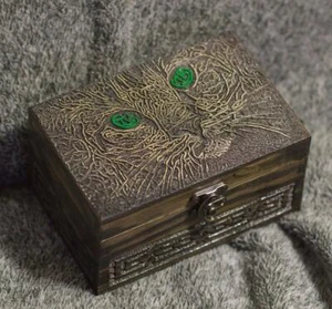 Celtic Cat themed wooden jevelery box/casket - Picture 1 of 5