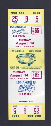 JERRY ROYSTER MLB DEBUT - 1973 EXPOS @ LOS ANGELES DODGERS FULL TICKET - AUG 14 Cover