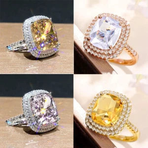 Sz 6-10 925 Silver Rings Gorgeous Gold Sapphire Women Wedding Ring Gift Jewelry - Picture 1 of 25
