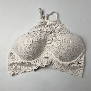 Victoria's Secret PINK White Padded Push Up Bra Lace High Neck Underwire Size S