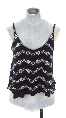 Urban Outfitters Top Tank Crop Lace Floral Daisy Y2K Lace Black Teen Mesh Size S - Image 1 of 4