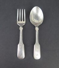 Antique Childs USA Made Fiddle Pattern Sterling Silver Monogrammed Spoon & Fork