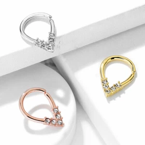 CZ Lined Pear Shaped Bendable Ear Cartilage Daith Nose Septum Ring Clicker - Picture 1 of 10