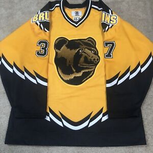 Patrice Bergeron Boston Bruins Pooh Bear NHL Hockey Jersey Vintage Yellow 48