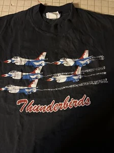Reebok Made USA THUNDERBIRDS Cotton Black XLarge single stitch SS - Picture 1 of 9