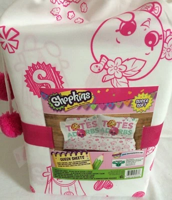 SHOPKINS TOTES ADORBS DESIGN QUEEN SHEET SET 4 PIECE SUPER SOFT MICROFIBER 120TC - Image 1 of 2