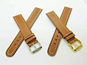 Leder hellbraun 18 mm Uhrenarmband gold- oder silberfarbene Schnalle - Bild 1 von 5