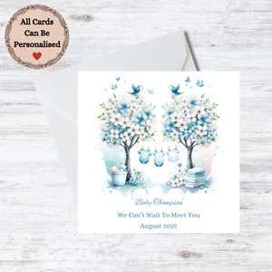 Tarjeta Baby Shower Personalizada - Línea de Lavado Floral Azul - Nombre Personalizable - Imagen 1 de 1