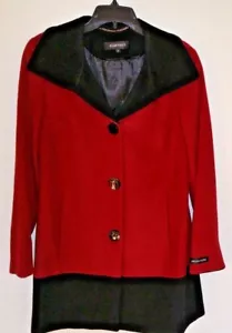 ~ ELLEN TRACY Size 8 Angora Wool Blend Winter Coat RED BLACK Misses NICE! NWOT - Picture 1 of 11