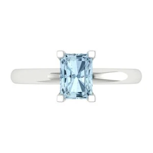 1Ct Emerald Cut Natural Aquamarine Solitaire Engagement Ring, 14K White Gold - Picture 1 of 11