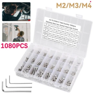 1080-tlg Edelstahl Sechskantschrauben Schrauben Muttern Sortiment Set M2 M3 M4 - Bild 1 von 14
