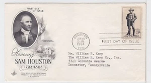 TurtlesTradingPost- Sam Houston #1242- 1964 FDC Artcraft Cachet - Picture 1 of 1