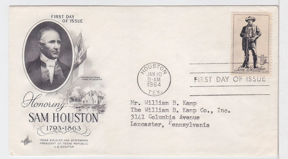 TurtlesTradingPost- Sam Houston #1242- 1964 FDC Artcraft Cachet - Image 1 of 1
