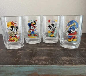 NEW DISNEY SQUARE GLASS Mickey Mouse 2000 Celebration McDonalds Set Of 4 - Picture 1 of 2