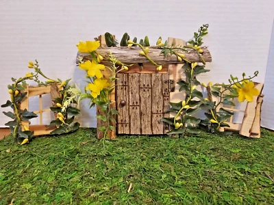Puerta y ventanas de hadas (2) cedro hecho a mano para interiores o exteriores con flores amarillas Foto 1 de 4