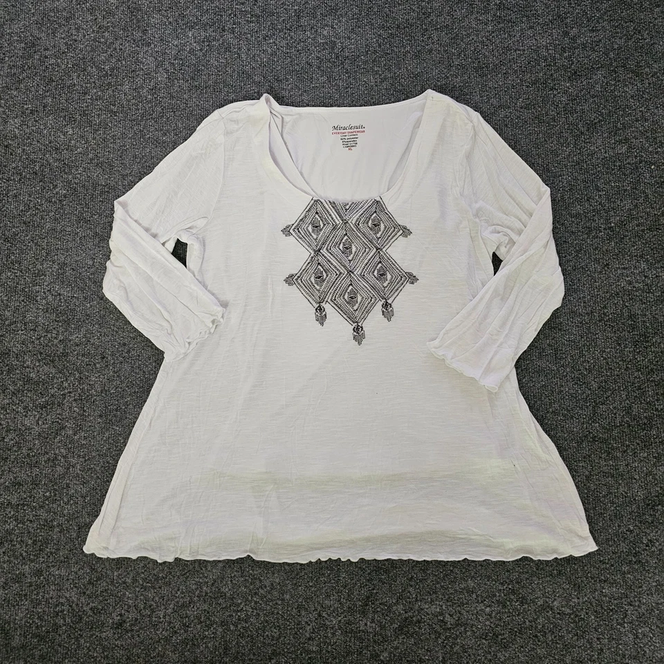 Top MiracleSuit para mujer XL blanco bordado ropa moldeadora manga larga playa informal Foto 1 de 4