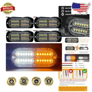 Universal Fit 4PC Strobe Warning Lights 24-LED Amber White Waterproof 32 Modes - Foto 1 di 9