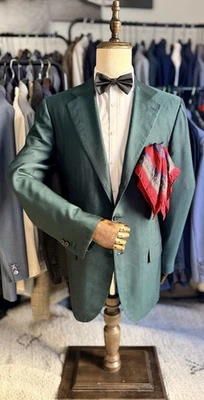 Abrigo deportivo Kiton 100 % seda verde esmeralda espectacularmente raro 44L EE. UU. 54L IT NUEVO SIN ETIQUETAS Foto 1 de 4