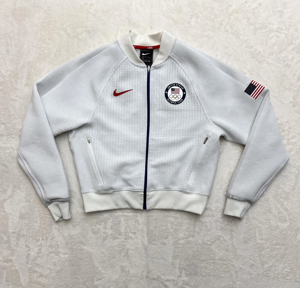 Nike EE. UU. Equipo Olímpico Chaqueta Para Hombres Pequeña Blanca Cremallera Completa Camiseta de Pista CK4826-100 Foto 1 de 4