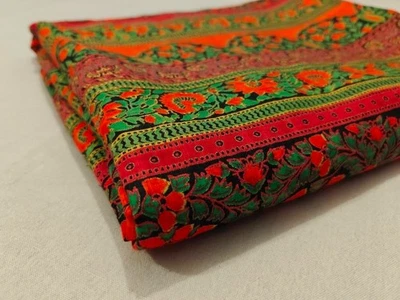 Indian Hand Block Print Rayon Natural Handmade Abstract Bird Fabric Blue 5 Yard - Image 1 of 4