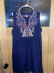 Johnny Was size XL blue embroidered tunic dress splice neck - Picture 1 of 5