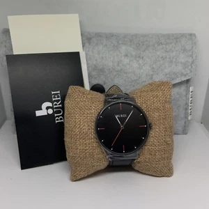 Burei S-19006M Men's Black Leather Analog Dial Quartz Genuine Wrist Watch FRY75 - Picture 1 of 11