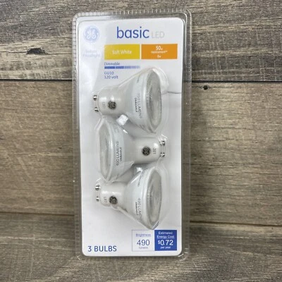 3 GE Basic 50W EQ 6W Soft White Dimmable LED Light Bulb Indoor Floodlight GU10 - Image 1 of 4