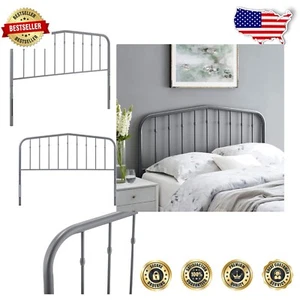 Lennon Gray Metal Full Headboard - Adjustable Height with 7 Mounting Positions - Picture 1 of 9