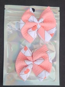 Handmade Pink Heart Envelopes Pigtail Bullet Fabric Hair Bows with Clips 2 Piece - Picture 1 of 2