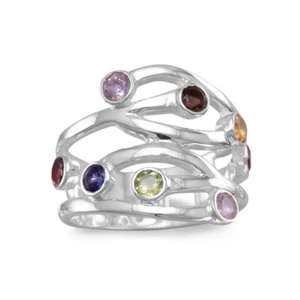 Anillo de esterlina multipiedra amatista, granate, iolita, citrino, peridoto - Imagen 1 de 1