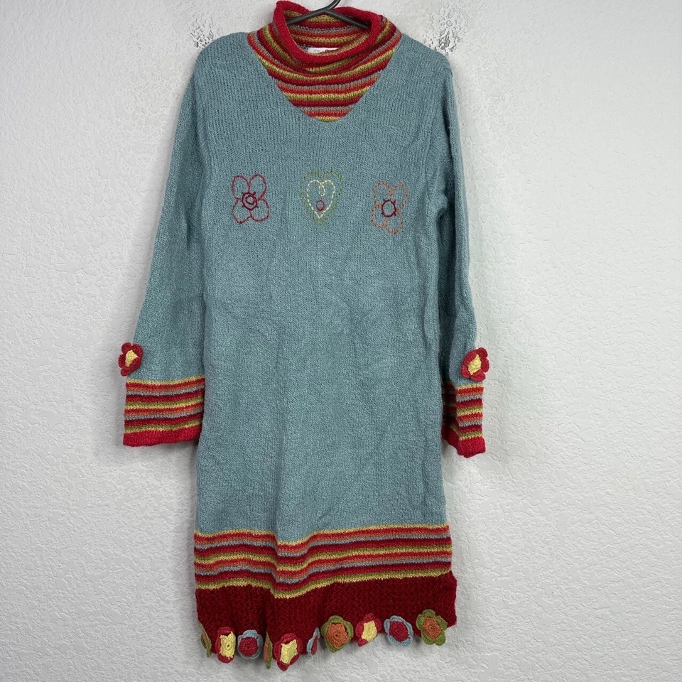 Vestido Deux Par Deux Niñas 6 Azul Floral Crochet Tejido Apliques Caprichoso Hada Foto 1 de 4