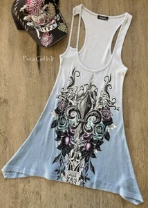 New CottyOn Womens CRYSTAL BLUE OMBRE TIE DYE FLEUR DE LIS TUNIC TANK TOP S M L - Picture 1 of 3