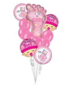 It's a Girl Foot Print and Baby Head Balloon Bouquet (11 Balloons) - Picture 1 of 5