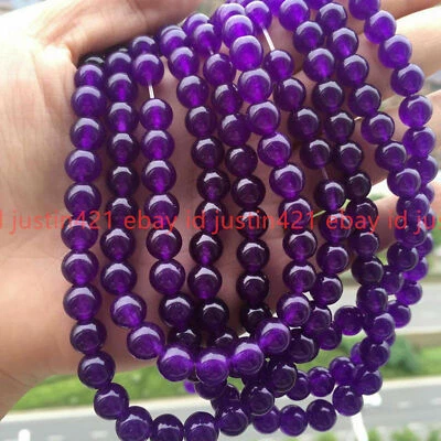 8mm Natural Purple Jadeite Jade Round Gemstone Jewelry Loose Beads 15"  - Image 1 of 4