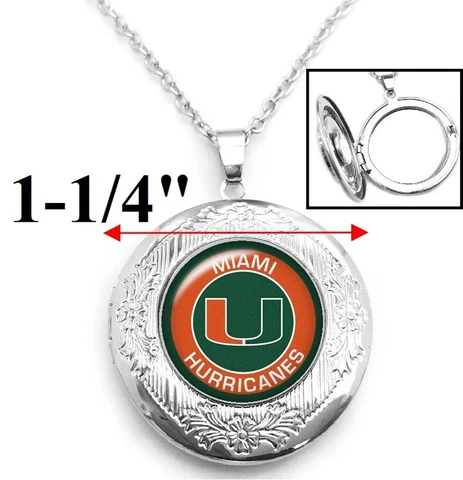 University Of Miami Hurricanes Womens Sterling Silver Chain Necklace Locket D16 Cover