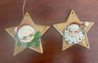 2 Vintage Josef Originals Gold Star Santa Claus & Mrs. Christmas Ornaments Japan