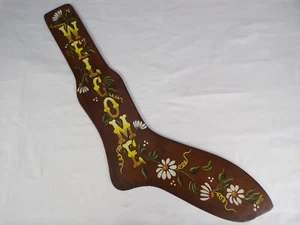 Vintage Folk Art Welcome Wood Plaque Artist Signed 1975 Hand Paint Craft 24" d22 - Picture 1 of 7