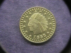 1852 Round Indian Head California Gold 2 1/2 Dollar Token/Coin: Center Star back - Picture 1 of 4