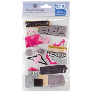 PAPER HOUSE 3D STICKERS - SHOPPING GIRLS - 10 PIECES, Shopping Bags, Coat Hanger - Picture 1 of 2