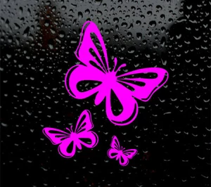 LOGOTIPO TRIPLE CALCOMANÍA MARIPOSA PARA COCHE/FURGONETA/LAPTOP PEGATINA DE VINILO CHICA DIVERTIDA - Imagen 1 de 5