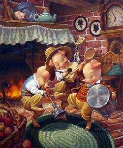 Scott GUSTAFSON "Three Little Pigs" Limited Edition art PRINT Fairytale Dancing