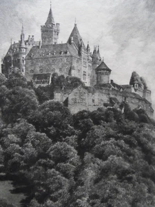 Castillo de Wernigerode Alemania, grabado antiguo firmado indistintamente. - Imagen 1 de 5