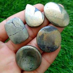 5 Piece Natural Pyrite Cabochon  Loose Gemstone 26-38 mm Wholesale Lot - Picture 1 of 1